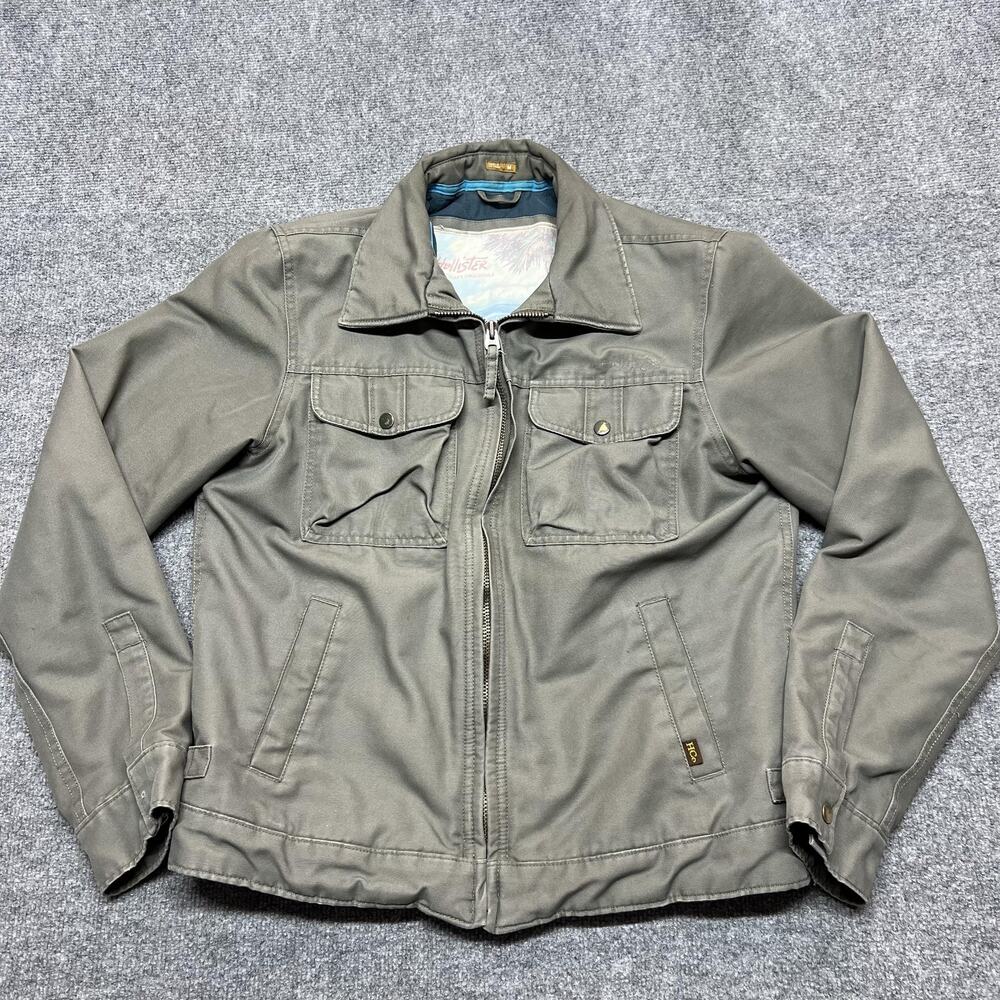 Hollister Jacket Womens Medium Green Canvas Military Full Zip Quilted Lined